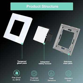 CNBINGO Rocker Light Switch,2 Gang 1 Way,Glass Double Double Switches White