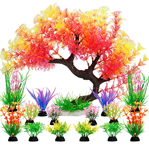 Image of MyLifeUNIT Fish Tank Decorations, 15 Pack Artificial Aquarium Plants Tree Set for Fish Tank Decor (Pink Set)