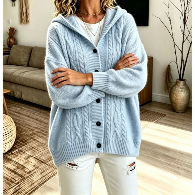 Cardigan Da Donna A Trecce Oversize Con Cappuccio E Abbottonatura Frontale Maglia Grossa Vestibilità Ampia Maniche Lunghe Giacca Casual E Comoda Per Ufficio Lavoro Viaggi E Tutti I Giorni Autunno/I