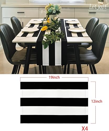 Miniatura 5 de Letjolt Juego de 4 manteles individuales a rayas para mesa de comedor y mesa de cocina