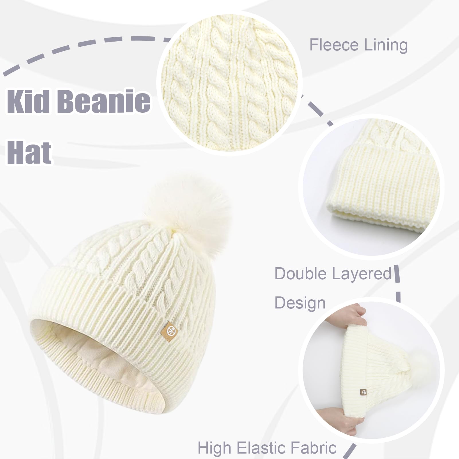 Lifup Chaud Écharpe et Gants Bonnet Ensemble pour Garçons Filles de 5 à 12 Ans, Bonnet Enfant Hiver avec Pompon, Épaisse Doublure Polaire Écharpe Chapeaux