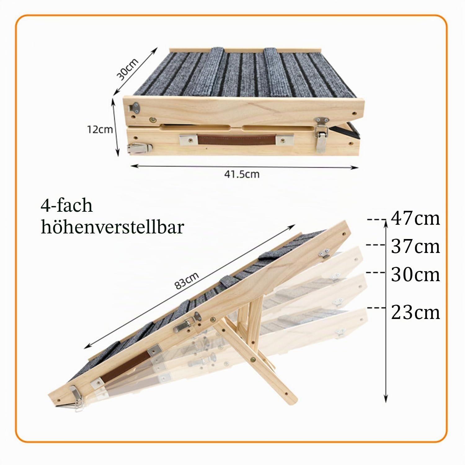 Rampe für kleine Hunde, Rampe für Hunde, Bett für Hunde, klappbares und verstellbares Sofa, mit rutschfester Matte, mit höhenverstellbarem Griff von 23-47 cm, geeignet für Betten und Sofas