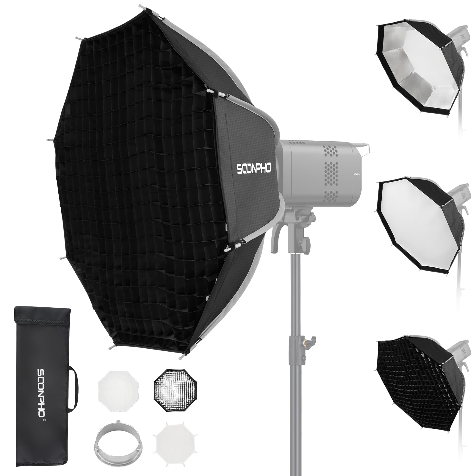 SOONPHO KS-90 35,4 cala / 90 cm Ottagon Softbox Bowensa, miękki zestaw do szybkiego zwalniania z defusorem, kratką z plastrem miodowym i torbą transportową, kompatybilny z Godox SK400IIIV, SK300IIV