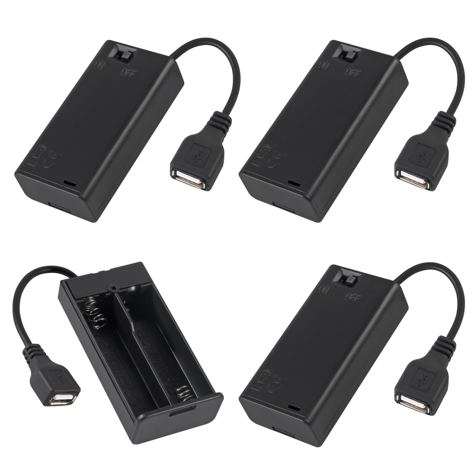 JUZITAO 4pcs 2 AA Battery Holder with USB Female Socket 2 AA Battery Case Box Holder with ON-Off Switch
