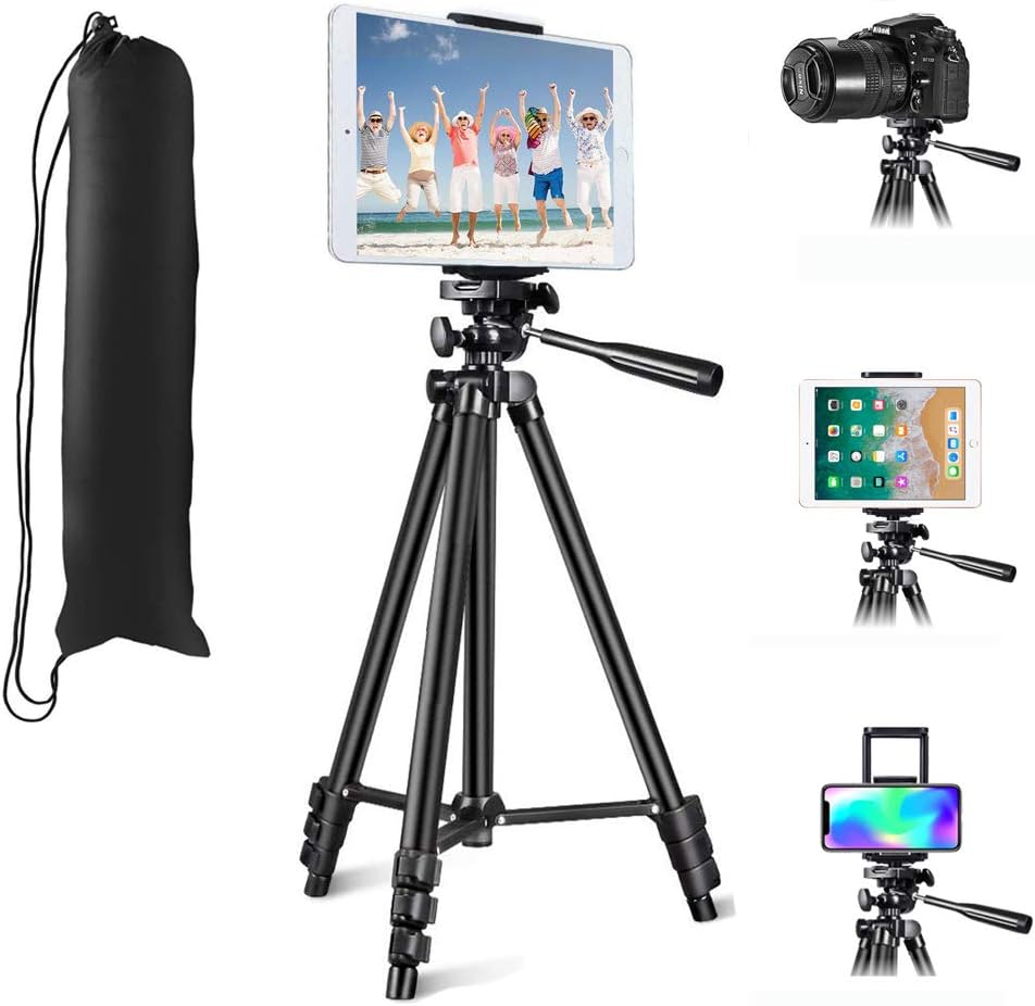 MOREVON Tripod for ipad, [Latest Upgrade] 53" Tripod for iPhone Camera Tablet, Lightweight Aluminum Tripod Stand with Remote, Universal 2 in 1 Phone/Tablet Holder, for Smartphone, Tablet, Camera