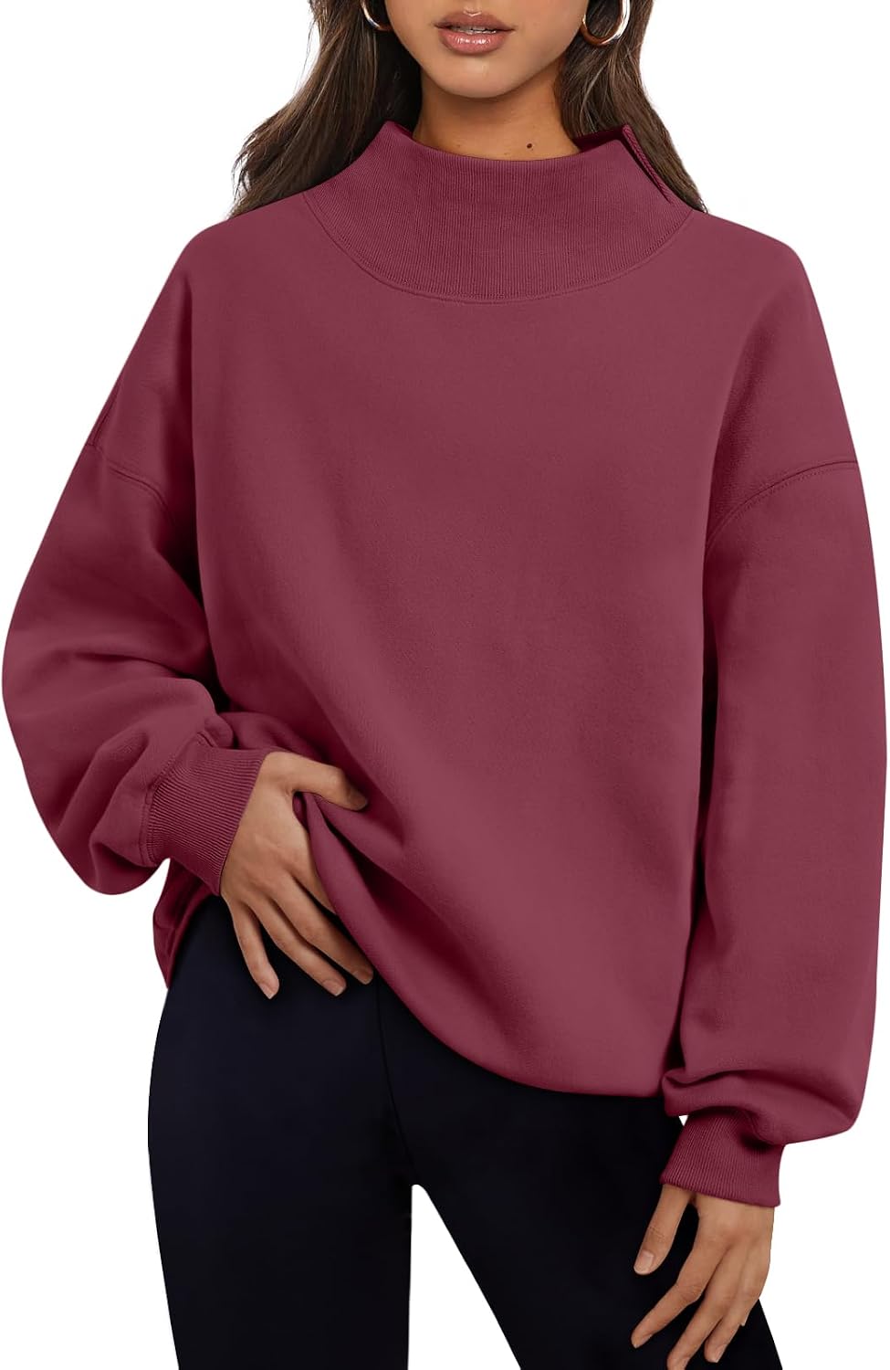 Trendy Queen Womens Mock Neck Sweatshirts Oversized Pullover Fall Outfits