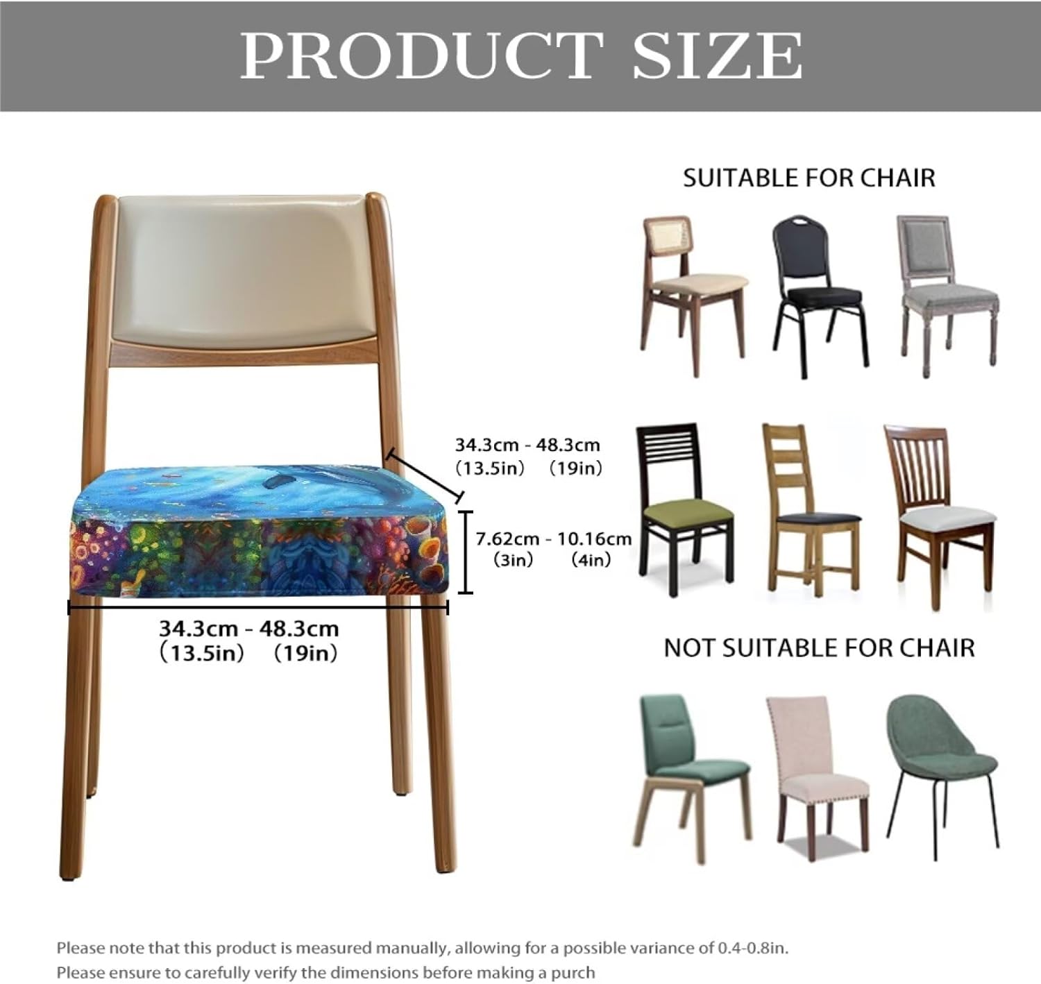 GLENLCWE Underwater Dolphin Chair Seat Covers Set of 4 Animal Print Dining Chair Slipcovers Stretch Soft Chair Covers Protector Non Slip Washable Parsons Chair Seat Covers for Home