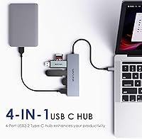 Vista 2 de Hub USB C de 10 Gbps, concentrador tipo C a USB 3.2 con 4 puertos USB 3.2, 4 puertos USB-C Hub de 10 Gbps para laptop MacBook Pro, Chromebook, iMac