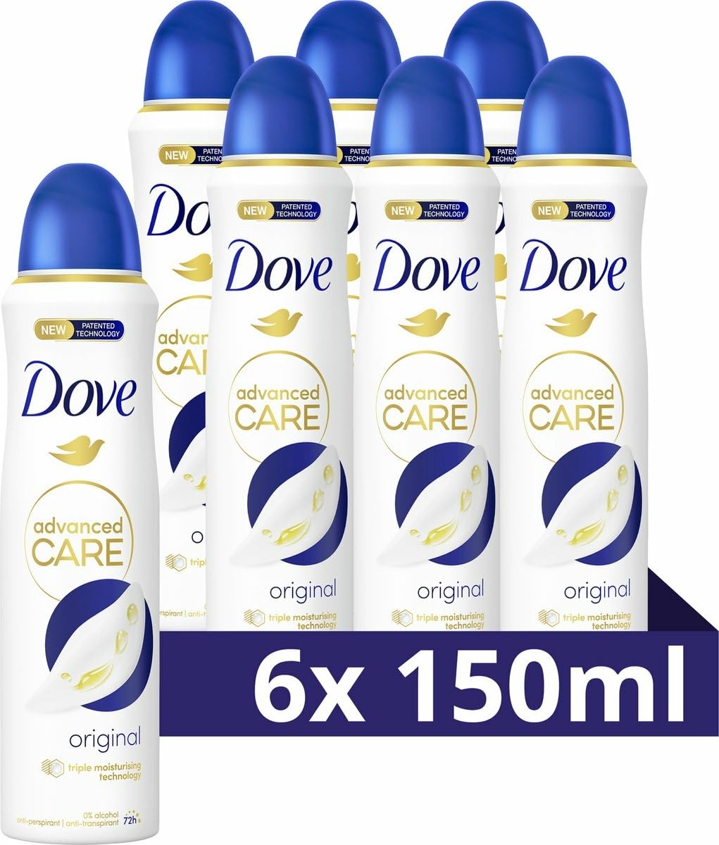 Dove Advanced Care Original Deodorante spray, fornisce fino a 72 ore di protezione dal sudore, 6 x 150 ml