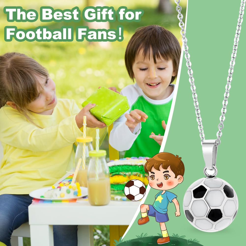 Collar de Fútbol 3D en Acero Inoxidable, Colgante de Balón con Caja de Regalo para Niños y Niñas (Plata)