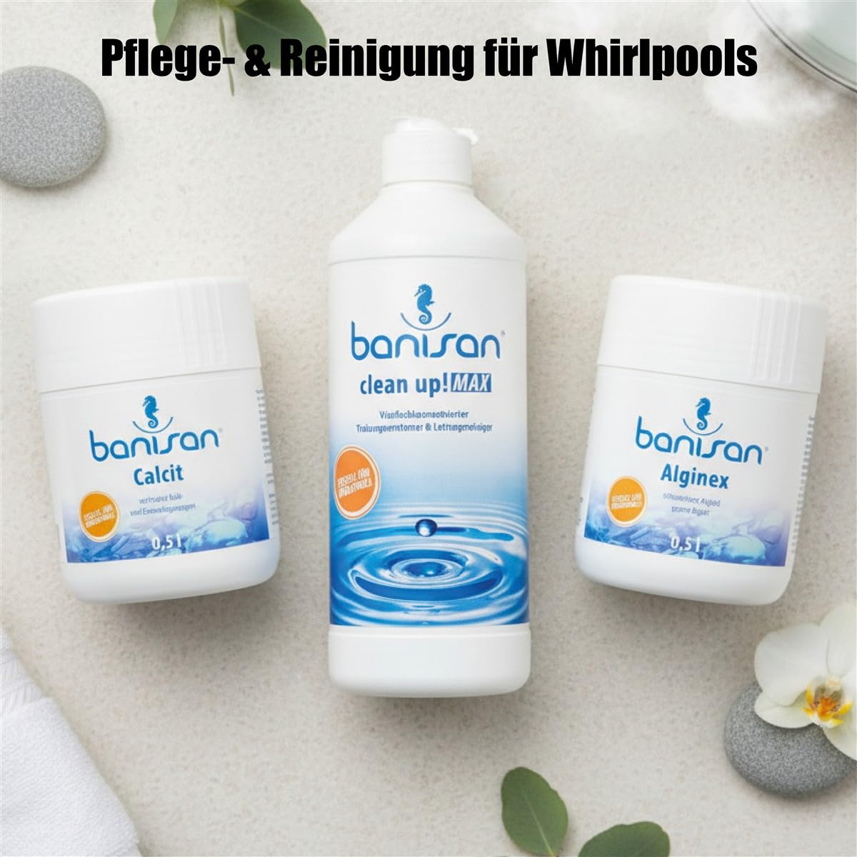 Sparset Alginex Clean up MAX Calcit Wasserpflege für Whirlpools SwimSpa Banisan-Set Wasserpflege Set Algendesinfektion Aktivsauerstoff