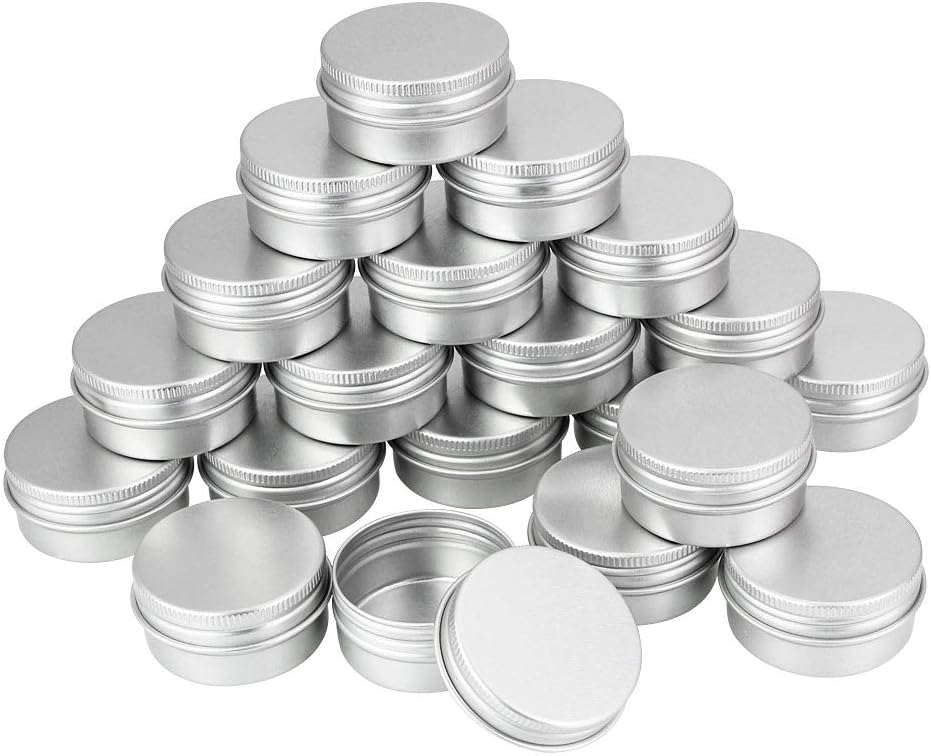TANCUDER 20pcs Empty Travel Cosmetics Container Jars 20ml Aluminium Tin with Screw Lids Makeup Storage Containers Pots Bottles for Cream, Sample, Powder, Silver