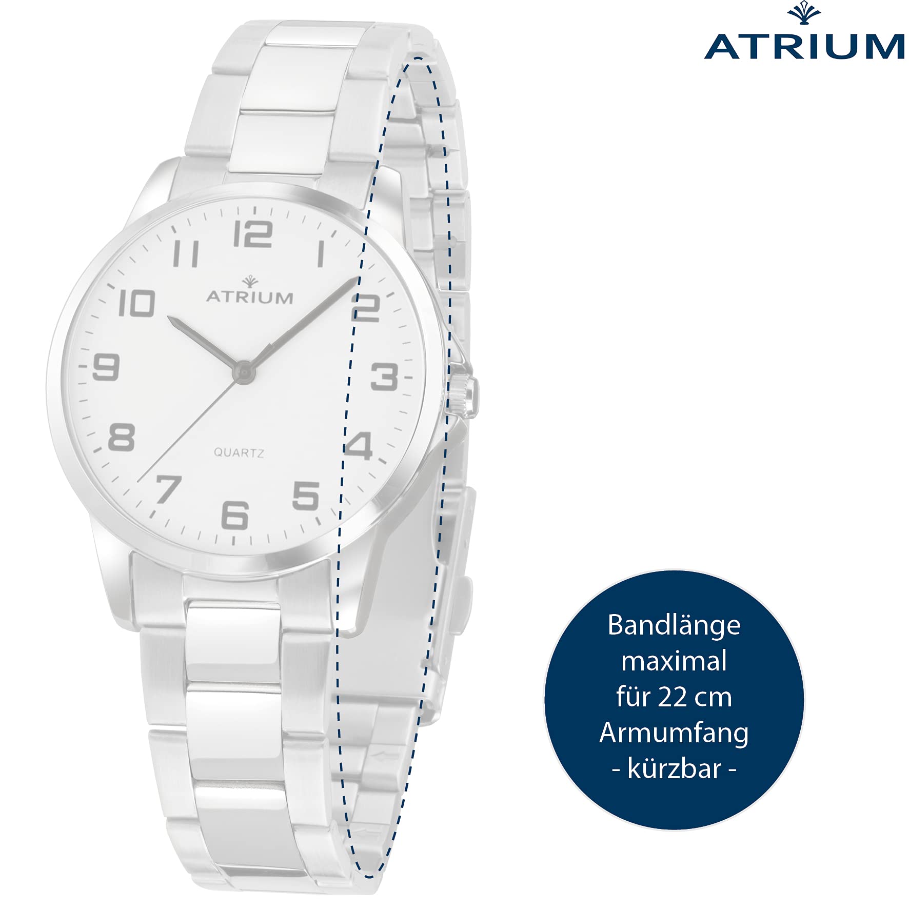 Atrium Orologio da polso da uomo molto chiaro al quarzo, 3 bar, cinturino in acciaio A36-30, argento, Bracciale