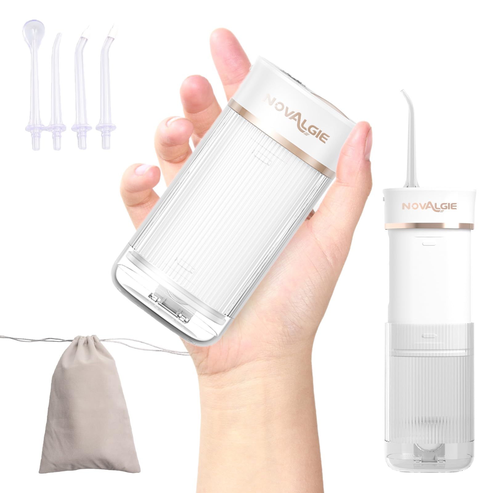 Irrigador bucal portátil de viaje: mini irrigador oral inalámbrico con tanque telescópico de 180 ml, 3 modos, 5 boquillas, limpiador de dientes impermeable IPX7 para aparatos ortopédicos
