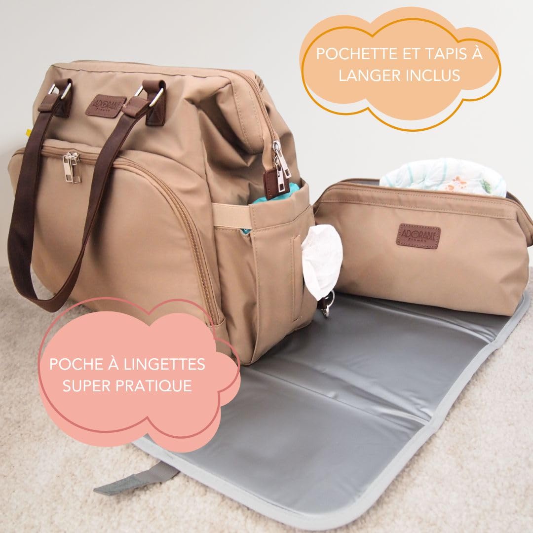 Sac à Langer Mimi XL, 3 Modes de Portage (Dos, Épaule, Poussette), Bretelles Réversibles | Grande capacité 40L