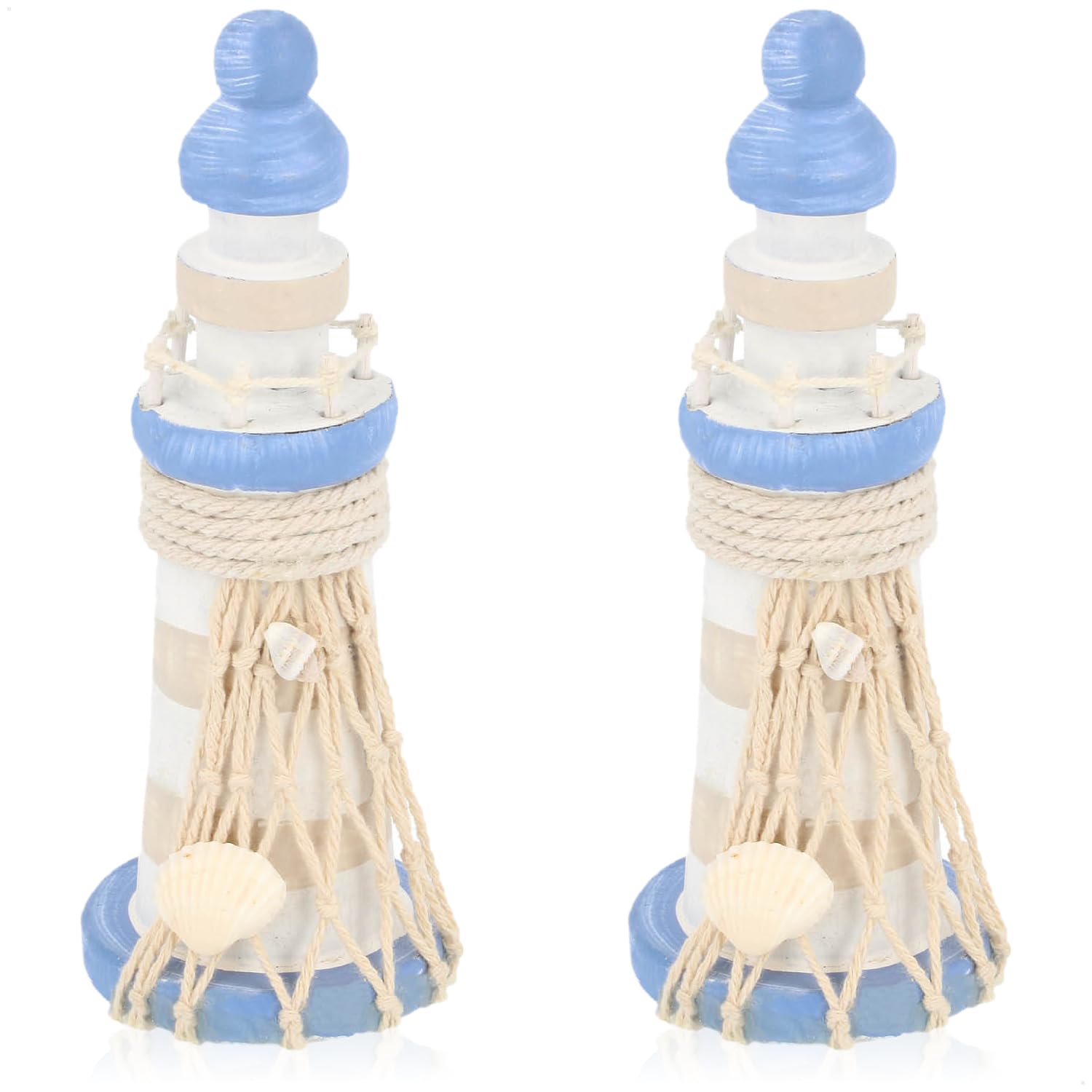 com-four® 2X fari Decorativi in Legno per Bagno e Zona Giorno - Set di Decorazioni per fari marittimi - Piccoli fari in Stile Used Look (Blu/Bianco - 2X Faro)