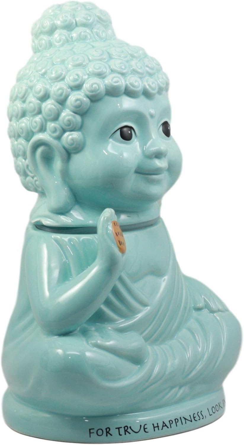 Ebros "True Happiness" Eastern Enlightenment Medicine Buddha Ceramic Cookie Jar 10.75"Tall Collectible Kitchen Hosting Dining Accessory Meditating Happy Buddha Figurine