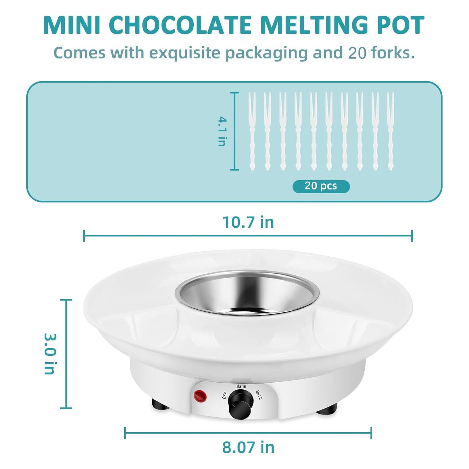 Set Fondue Elettrico con 10 Forchette, Pentolino per Cioccolato
