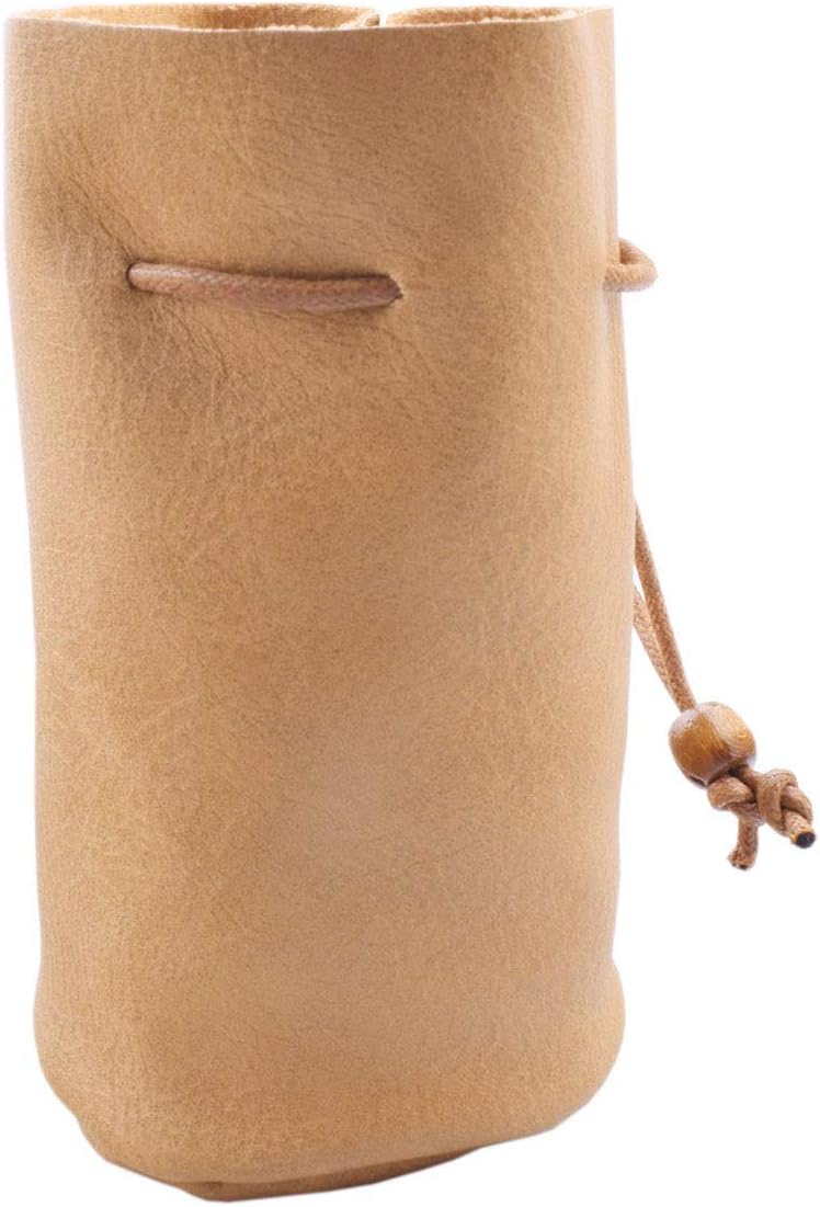 Handmade PU Drawstring Bags, Ultra-thin Soft Full Grain Drawstring Leather Pouch Purse, Brown