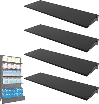 4 Packs Gondola Shelves - 34.5" L x 11" W, Heavy-Duty Steel Shelves for Gondola Units for Industrial Grade, 4 Retail Display Shelves for Pegboard Display Rack with 8 Pieces Supply Arms, Black