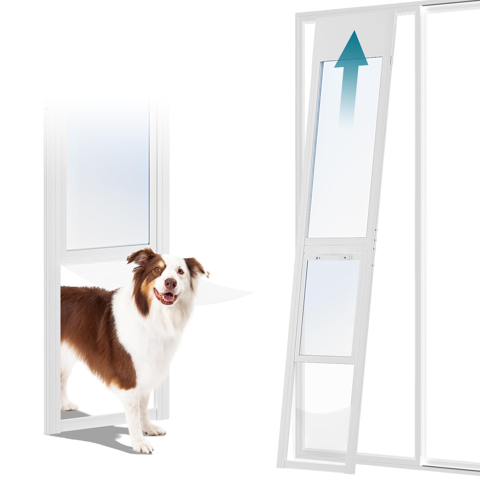 MOPHOTO Dog Door for Sliding Glass Door with Lock, Adjustable Height 68.9" - 74.8" Pet Door for Sliding Glass Door, Insert Sliding Dog Door for