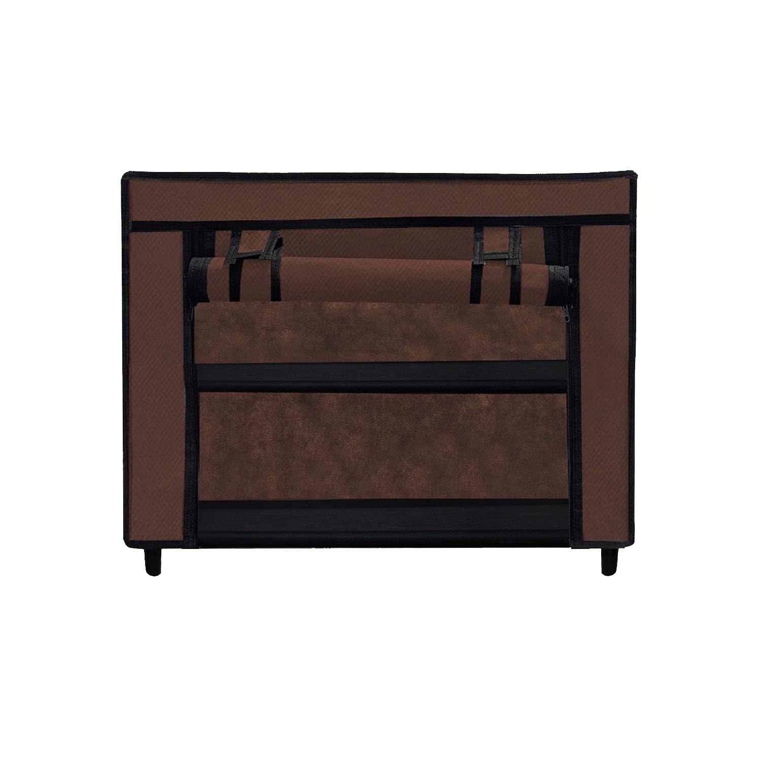 RAXON WORLD 2-Layer Clothes Storage Organizer Foldable Fabric Wardrobe with Metal Frame, Dustproof Cover, Shelves for Bedroom, Dorm, Closet, Laundry Portable Black (Brown, 2-Tier)-image-26