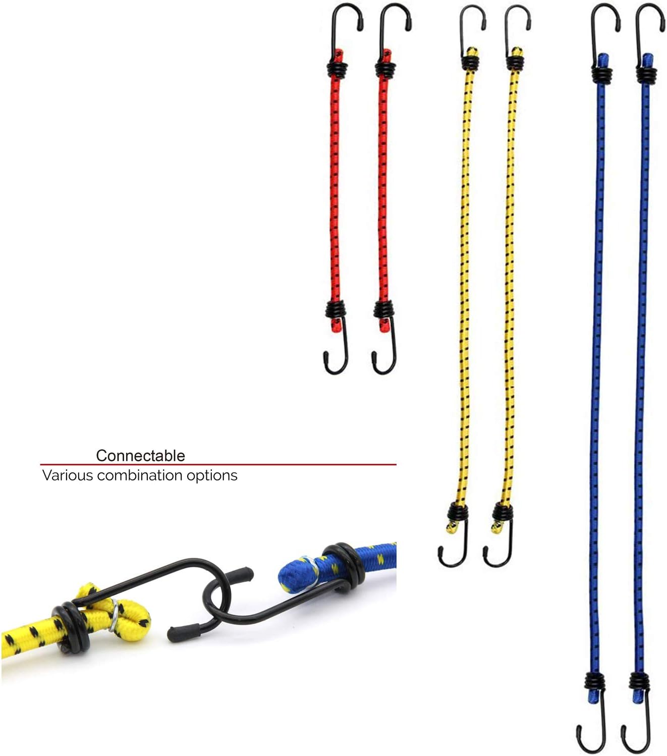 Set of 6 Elastic Bungee Cords Straps Assorted Lengths Heavy Duty Ropes for Caravan Camping RVs Trucks Luggage Racks Tents Gardening and DIY