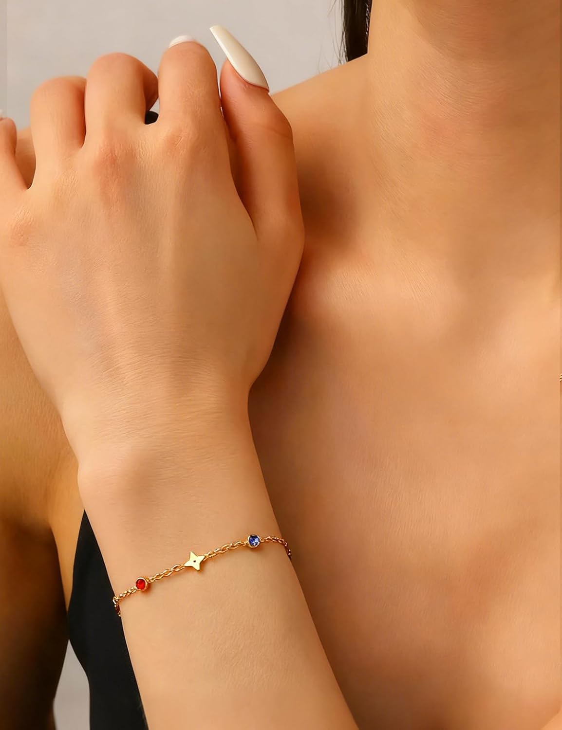 14K Gold Plated Four Leaf Clover Chain Bracelet for Women Dainty Trendy Adjustable Non Tarnish Stackable Link Chain Bracelet Set Jewelry Gifts for Women - Image 5