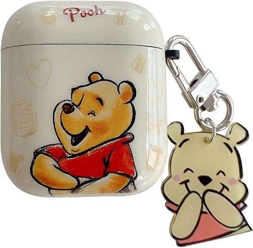 Funda de TPU suave con dije de gancho para Apple AirPods 1 2 1 2 generación 2016 2019 Teddy Bear Laugh Color Amarillo Anime Clásico Divertido Fresco