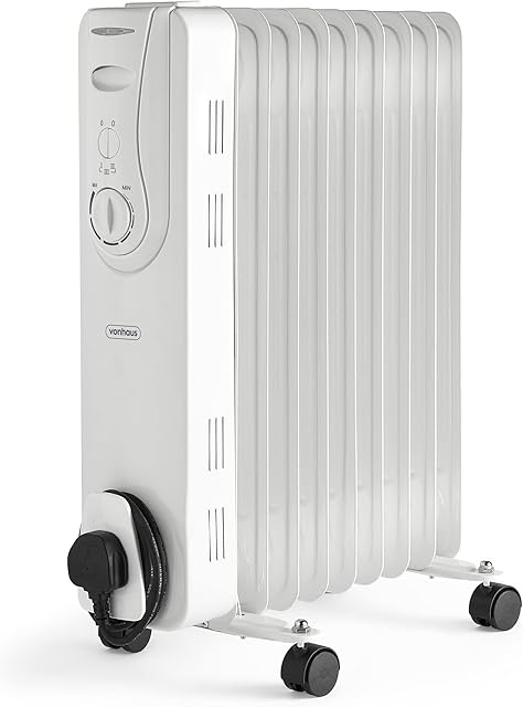 VonHaus Oil Filled Radiator 9 Fin, Electric Heater for Home Office, Oil Radiator Warms Any Room Quickly & Efficiently, Thermostatically Controlled 2kw Oil Heater for Maximum Warmth, 2 Year Warranty