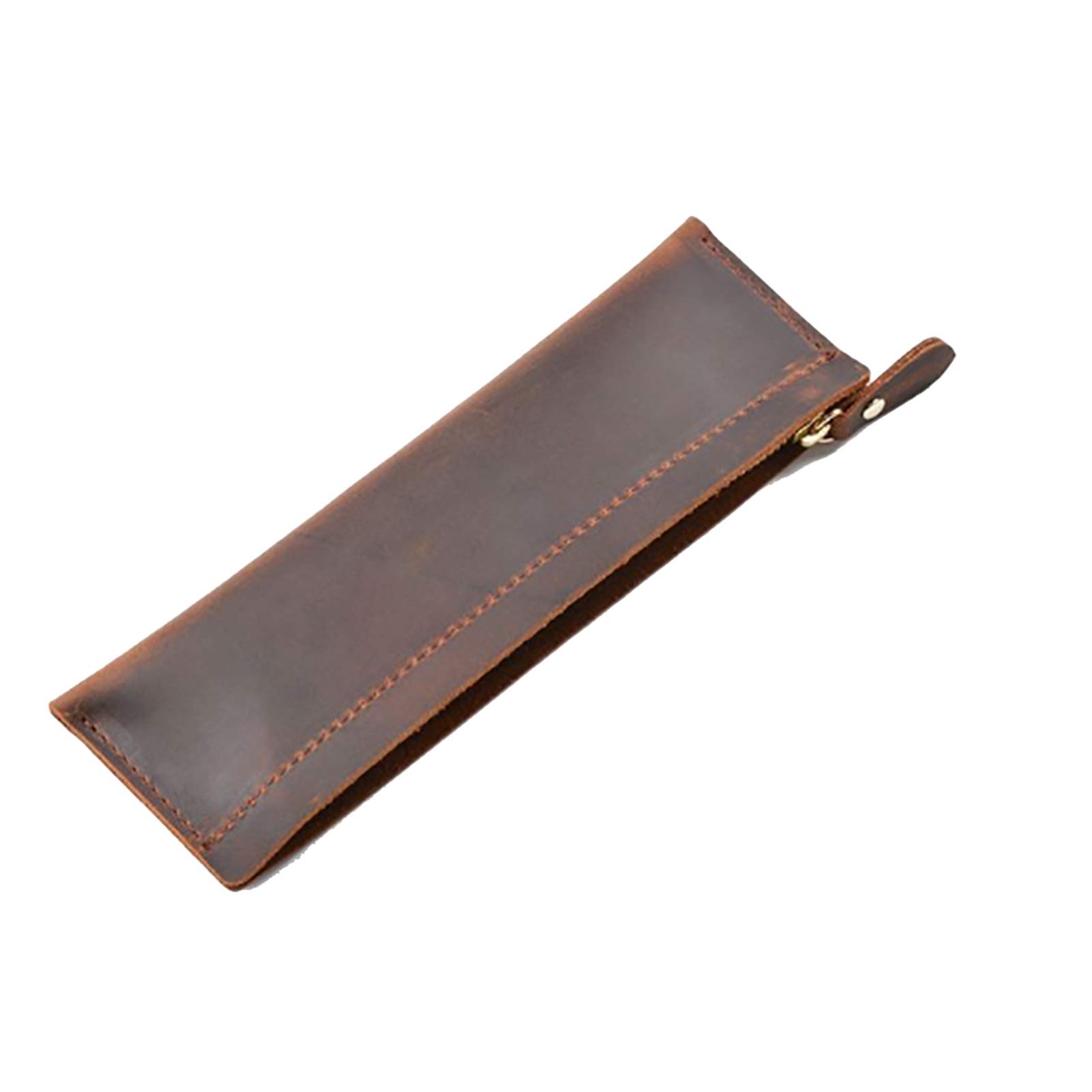 Astuccio in pelle, astuccio piccolo, Astuccio in pelle con cerniera for cancelleria ufficio multicolore 190x60mm(Brown)