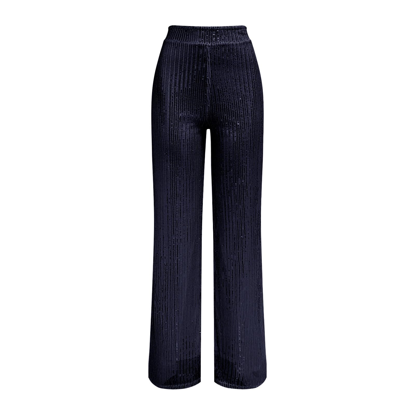 Pantaloni casual da donna con paillettes scintillanti, a vita alta, gamba dritta, gamba larga, pantaloni lunghi a palazzo con fondo a campana, comodi, a tema discoteca, abbigliamento vintage