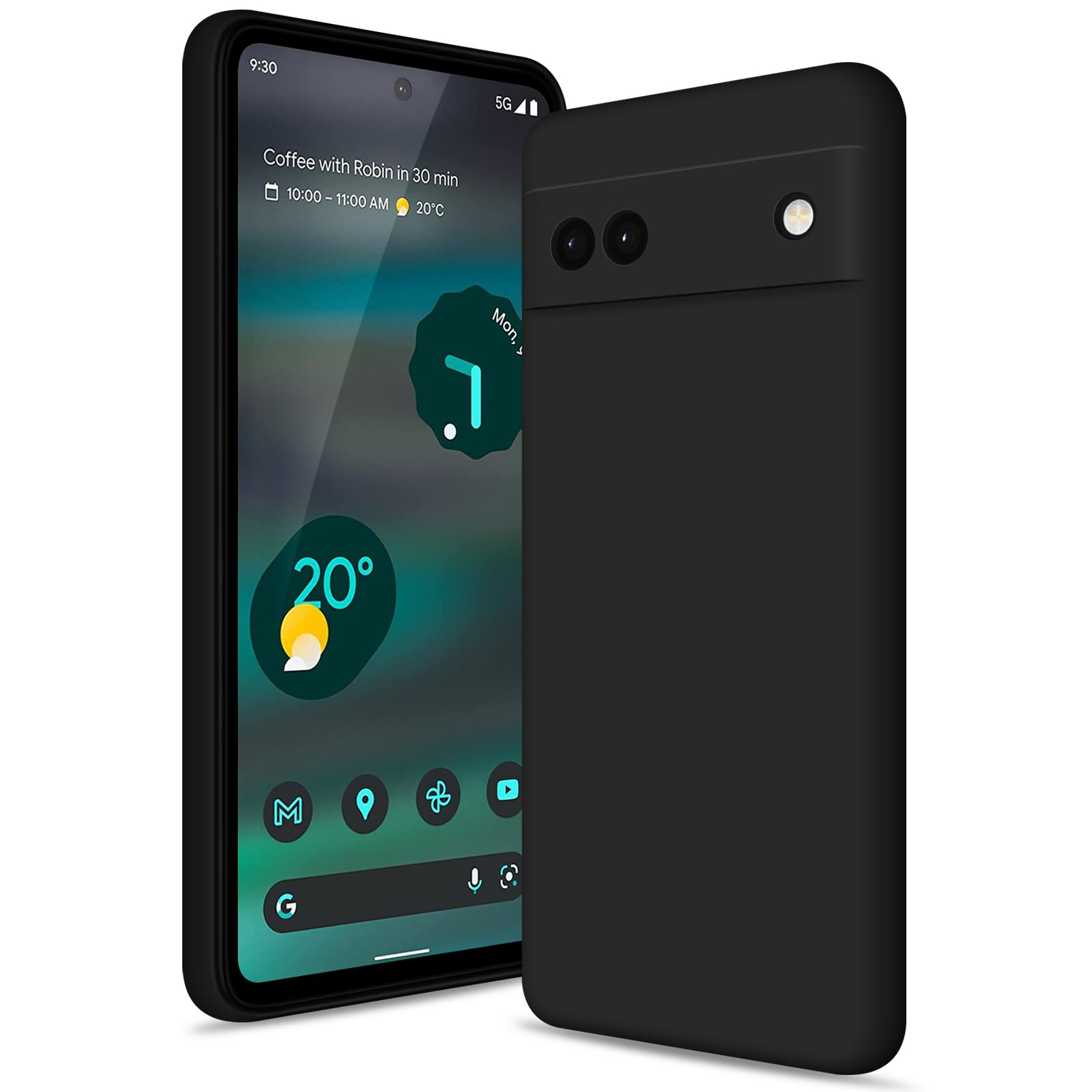 Coque Google Pixel 6A silicone souple noir avec doublure microfibre - 8