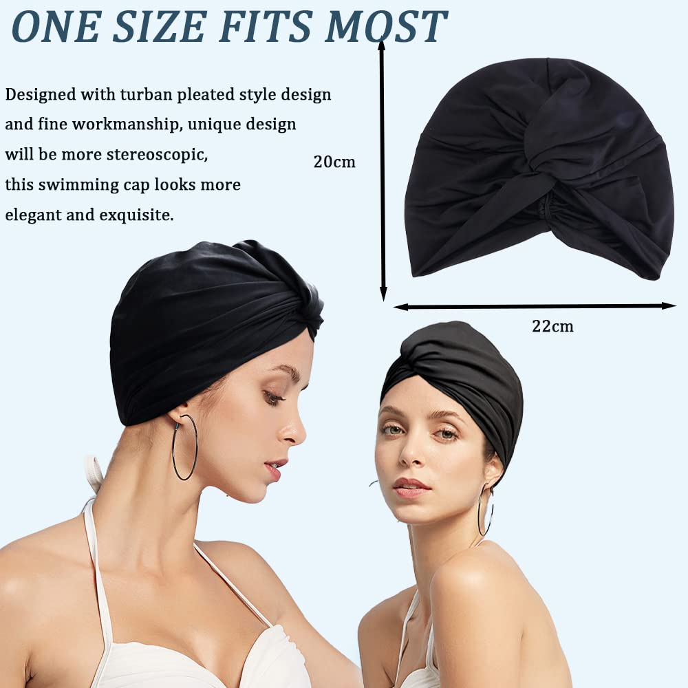 Ladies Pleated Fabric Swimming Cap Chemo Hat Elastic Stylish Spa Caps Sleep Cap Double Layers Bathing Hats Quick Drying Reusable Shower Hat Headwear Head Wraps For Women Long Short Curly Hair - Image 3