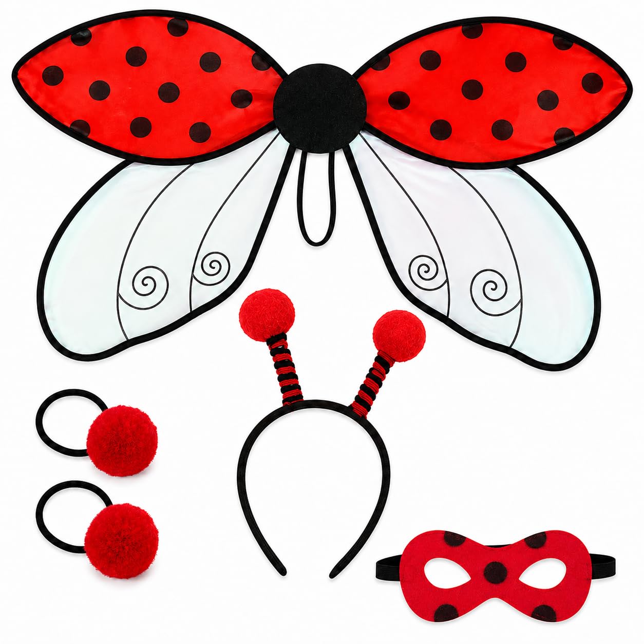5Pcs Ladybug Costume Set, Ladybug Wings, Wings Headband Eyemask Hair Ties