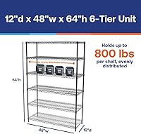 Vista 9 de Shelving Inc.12" d x 48" w x 54" h Chrome Wire Shelving with 6 Tier Shelves, Weight Capacity 800lbs Per Shelf