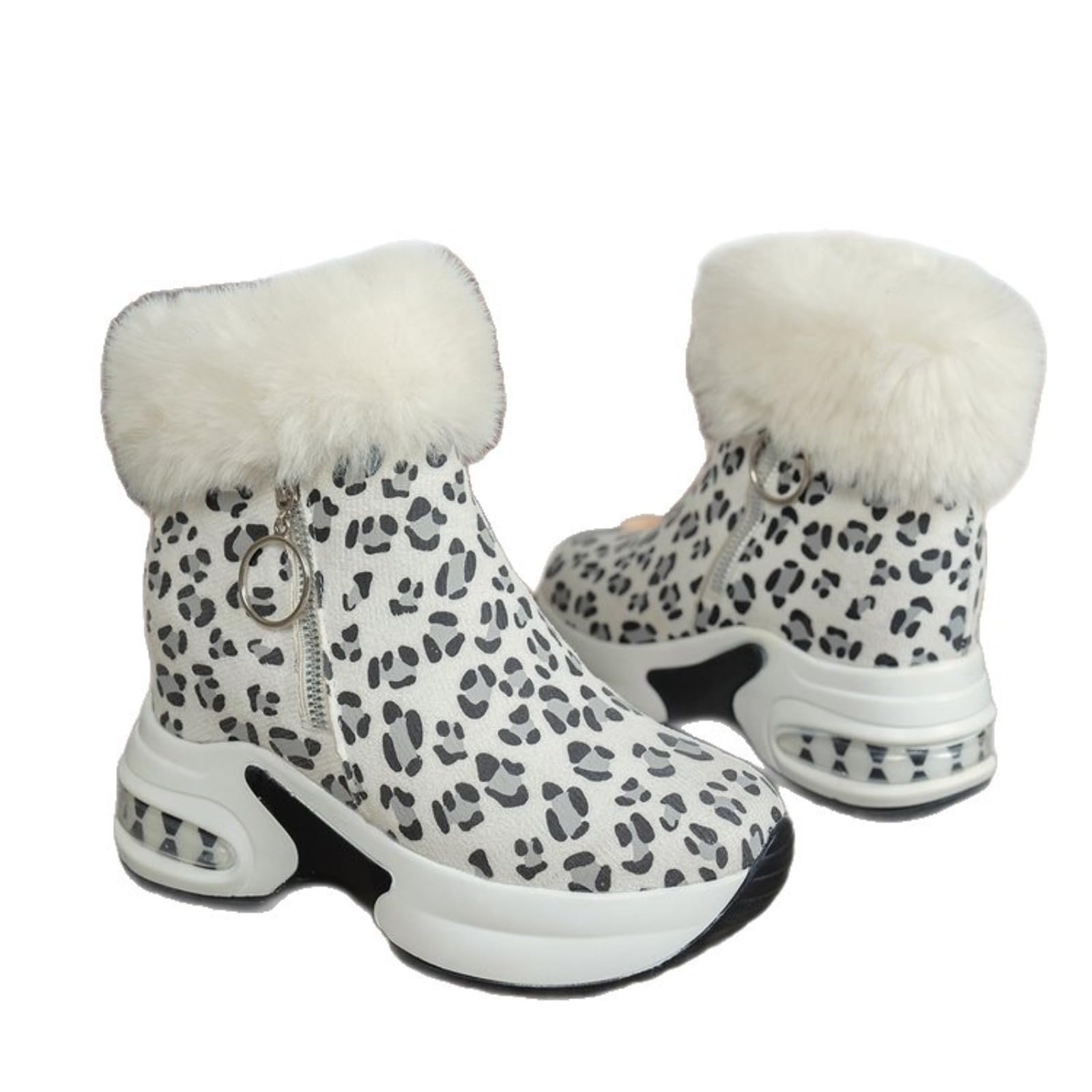 Womens Leopard Print Platform Ankle Boots Cozy Faux Fur Lined Winter Snow Boots with Side Zipper Chunky Heel