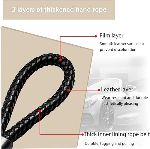 Miniatura 3 de Llavero de cuero de microfibra trenzada para automóvil, cuerda tejida de metal con anillo en D giratorio de 360 grados y destornillador, correa