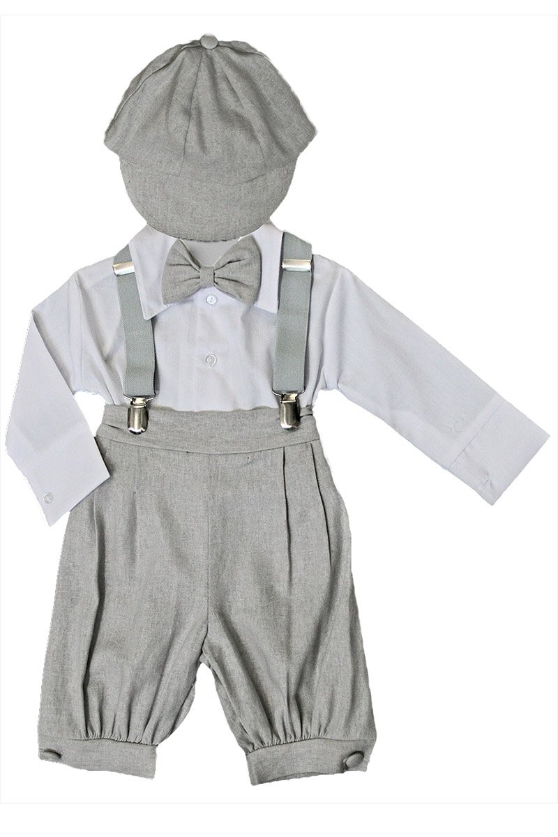 Bermuda Set w/Suspenders & Hat (18M, Light Gray)
