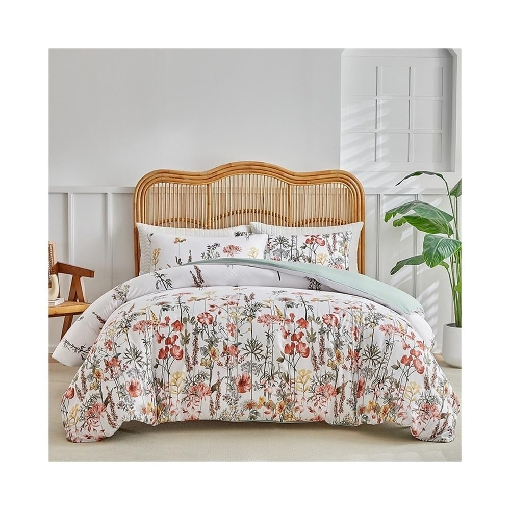 VHKJewE Floral Pastoral Style Duvet Cover Set Soft Skin-friendly Botanical Pattern 3 Pieces Bedding(135 * 200cm)