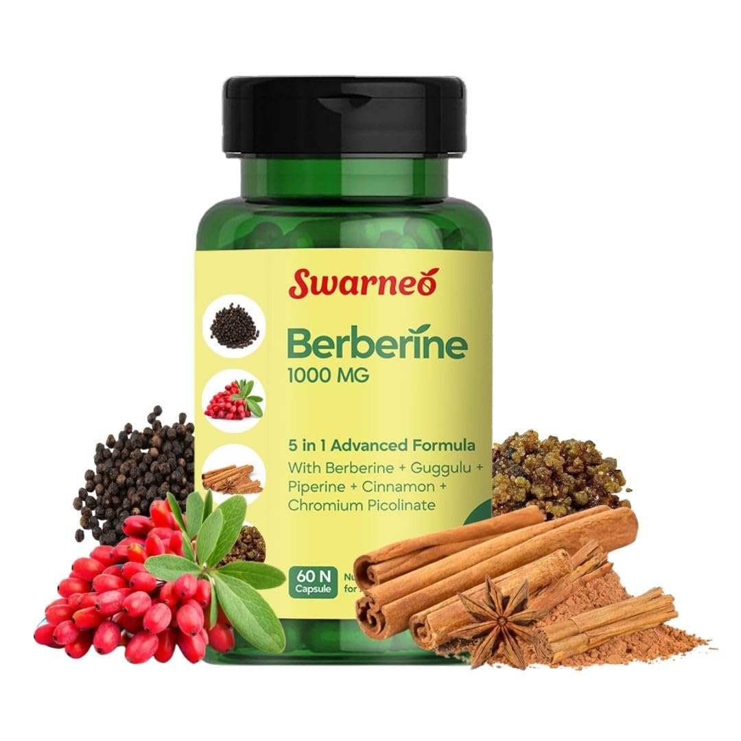 Berberine 1000mg with Guggulu, Cinnamon, Piperine & Chromium | 5-in-1 Advanced Metabolic Health Formula | Supports Blood Sugar, Cholesterol, Weight Management & Gut Wellness | 60 Veg Capsules-picture-23