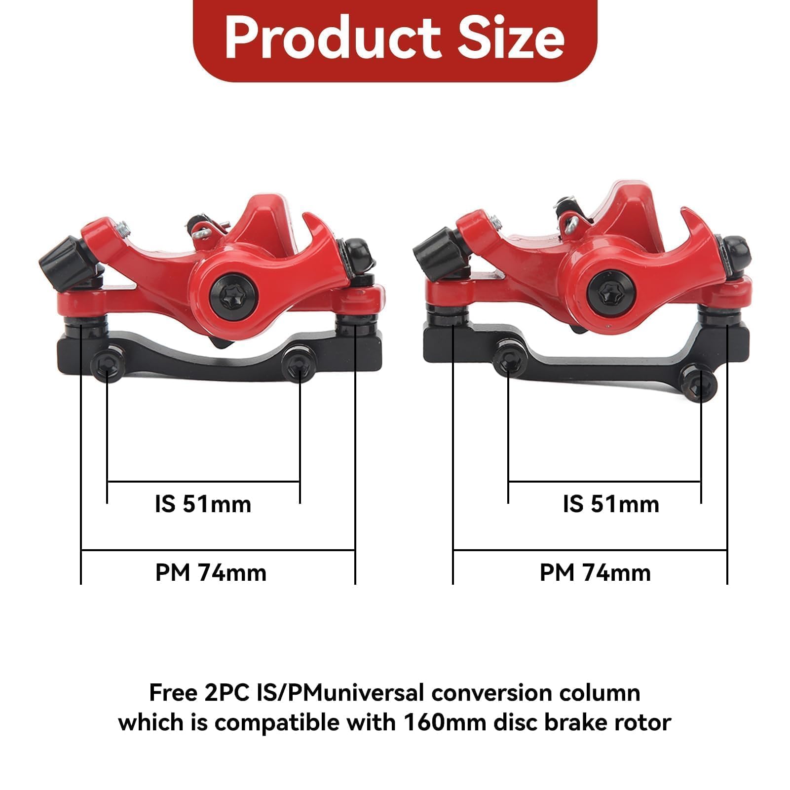 Agatige Set di Freni a Disco per Mountain Bike, Kit di Freno a Disco Pinza Anteriore e Posteriore MTB Accessori per Estrattori Cavi per Biciclette per Bici da Strada, BMX(Rosso)