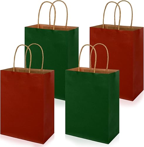Whaline 24 bolsas de regalo de papel kraft de Navidad, bolsas de regalo de fiesta de Navidad con asas, bolsas de dulces rojos y verdes para