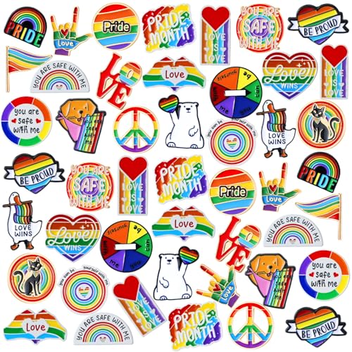 Landical 60 Pcs Pride Pins Bulk Rainbow LGBTQ You Are Safe with Me Enamel Lapel Pins for Clothes Ties Bags Hats Accessories