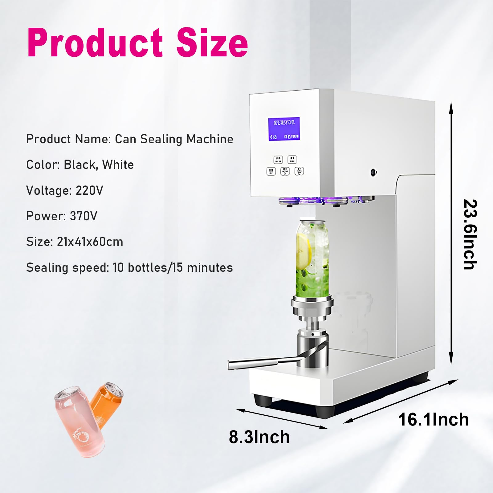 Máquina selladora automática de latas, selladora de latas Comercial de sobremesa, selladora de Botellas de té con Leche en 6 Segundos por Ciclo para Botellas de 55mm White