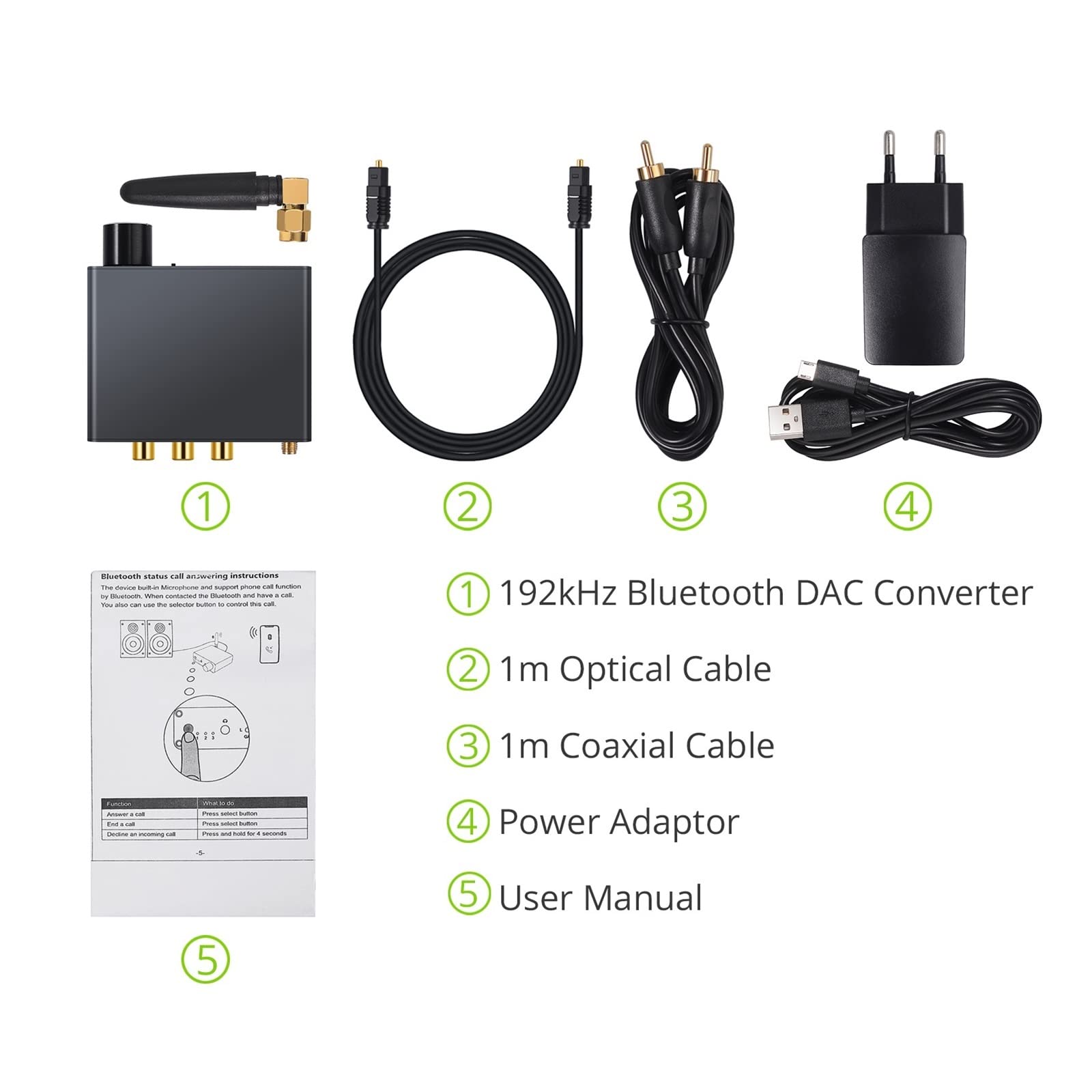 Convertitore Compatibile con 192k con Amplificatore for Cuffie Convertitore da Digitale ad analogico Adattatore Audio da 3,5 mm Supporto Audio Domestico AAC