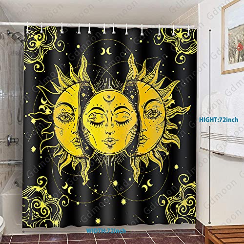 Gdmoon Sun And Moon Shower Curtain Psychedelic Mystic Mandala Traditional Bohemian Hippie Artwork Wizard Divination Tarot Black Golden Bathroom Shower Curtains Set With 12 Hooks 72X72In Ylwhgd565 #TOP1