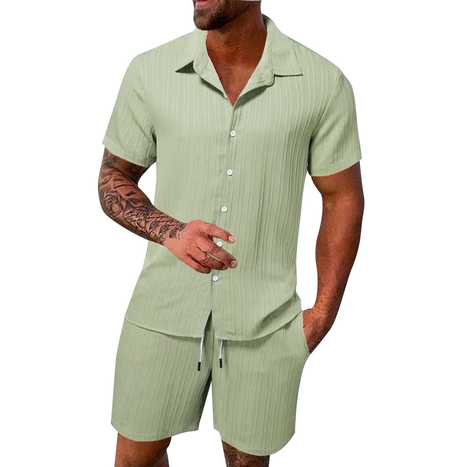 Chemise et Short pour Hommes 2 Pièces Tenues Décontractées Vêtements d'Été Vacances Plage Mariage Costumes Ensemble Jogging Homme Court Été S-3XL
