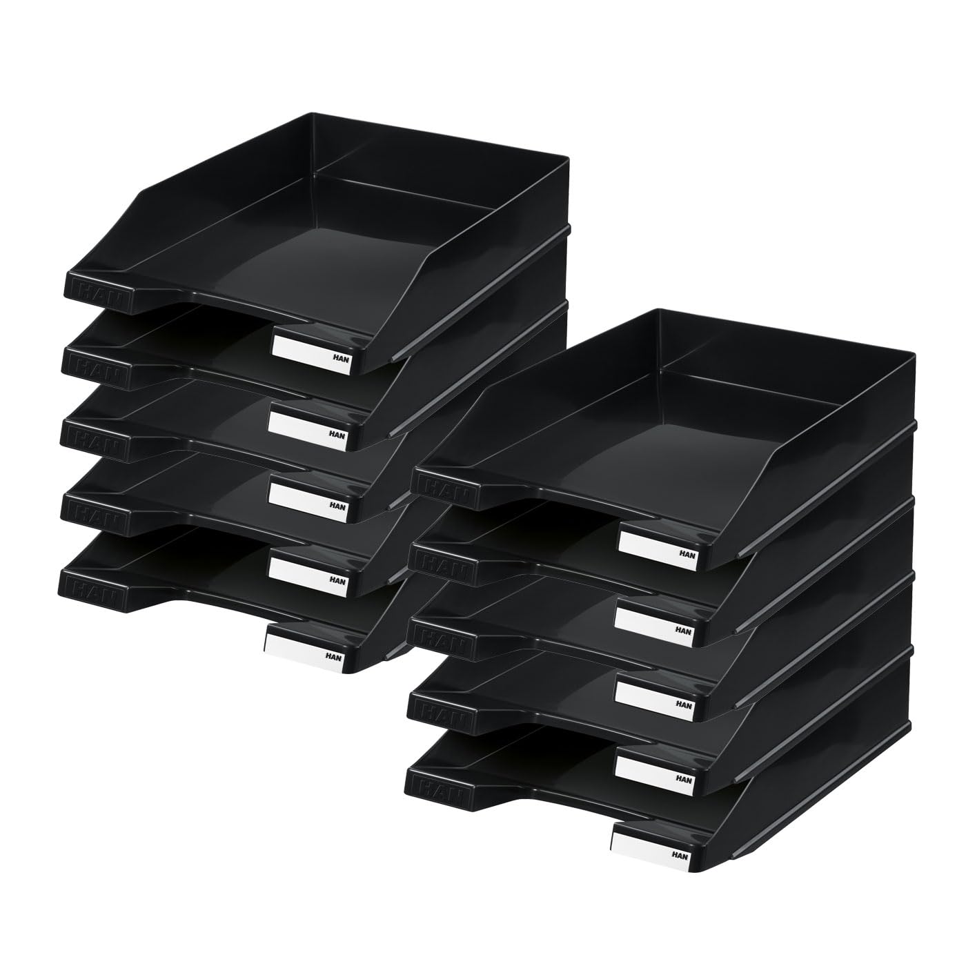 HAN Briefablage KLASSIK, 10 STÜCK Schreibtisch Organizer, Bürobedarf, Ablagefächer, Büromaterial, Briefkorb, Dokumentenablage, bis Format A4/C4, 1027-X-13, schwarz