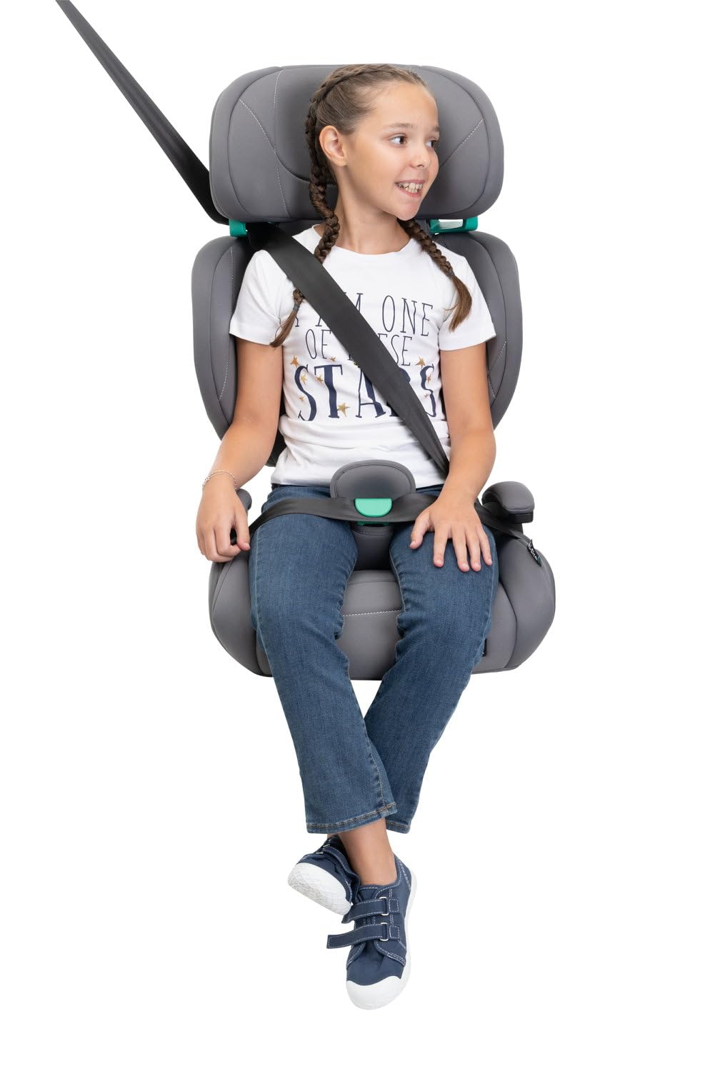 Chicco Quizy Lite i-Size, Kinderautositz 3-12 Jahre (100-150 cm), Gewicht 15-36 kg, einfach einzubauen, verstellbar, höhenverstellbar, mit gepolsterten Armlehnen und bequemem Sitz, Grau